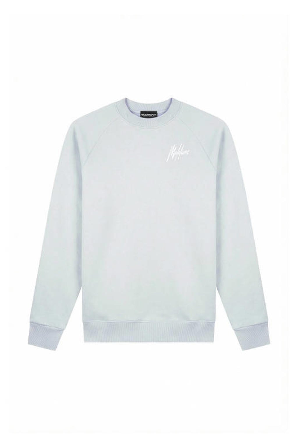 Lichtgrijze heren Malelions sweater met effen, lange mouwen en ronde hals