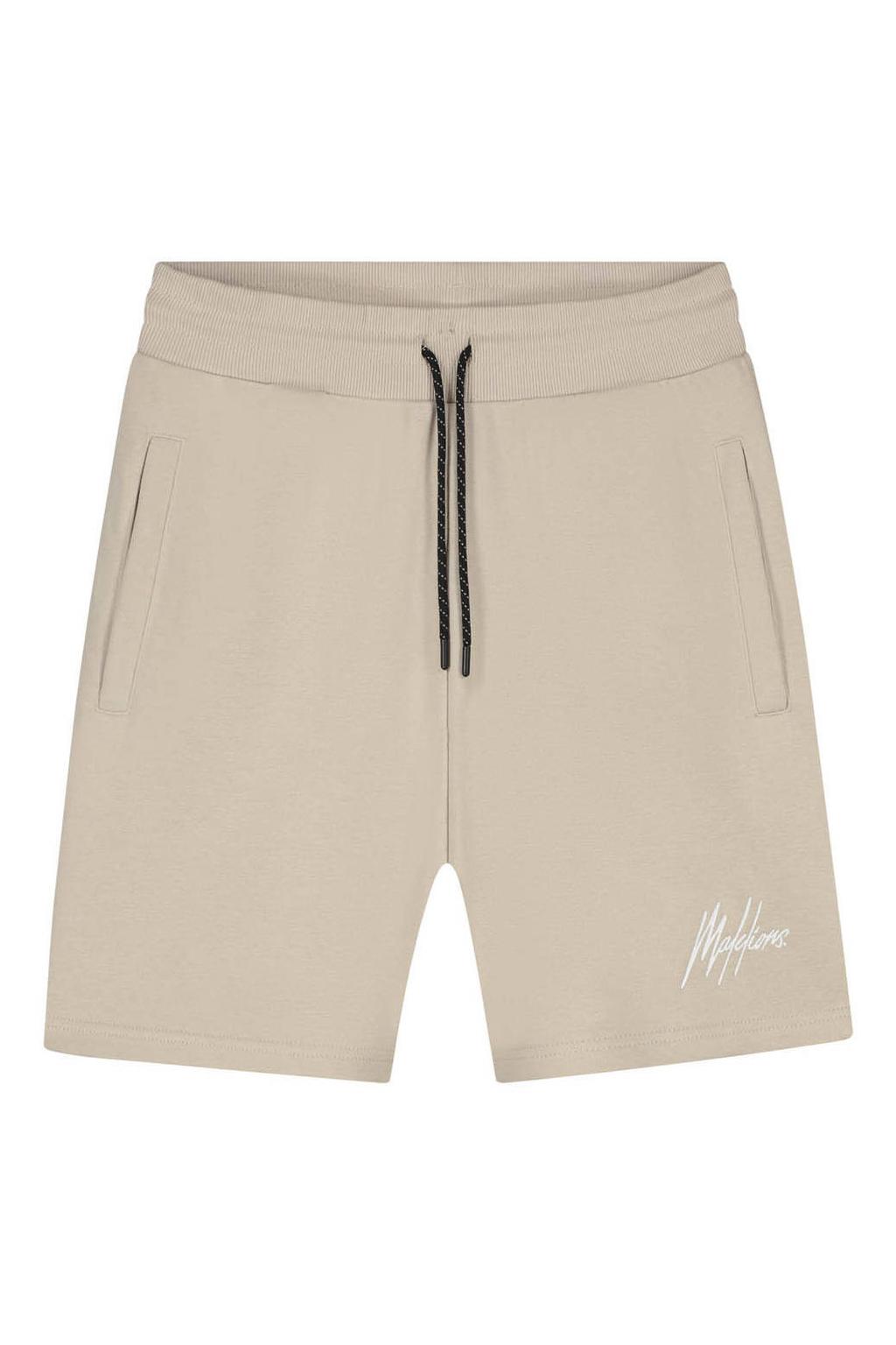 Zandkleurige heren Malelions sweatshort van katoen met regular fit, elastische tailleband met koord en logo dessin