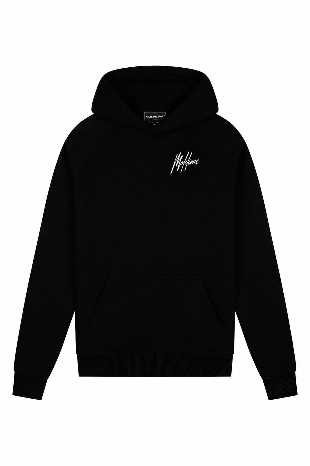 Zwarte heren Malelions hoodie van sweat materiaal met effen, lange mouwen en capuchon