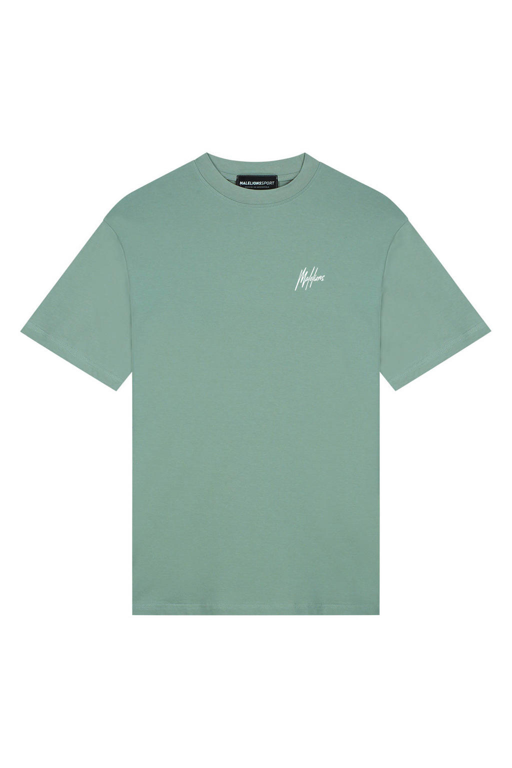 Groene heren Malelions regular T-shirt van katoen met backprint, korte mouwen en ronde hals