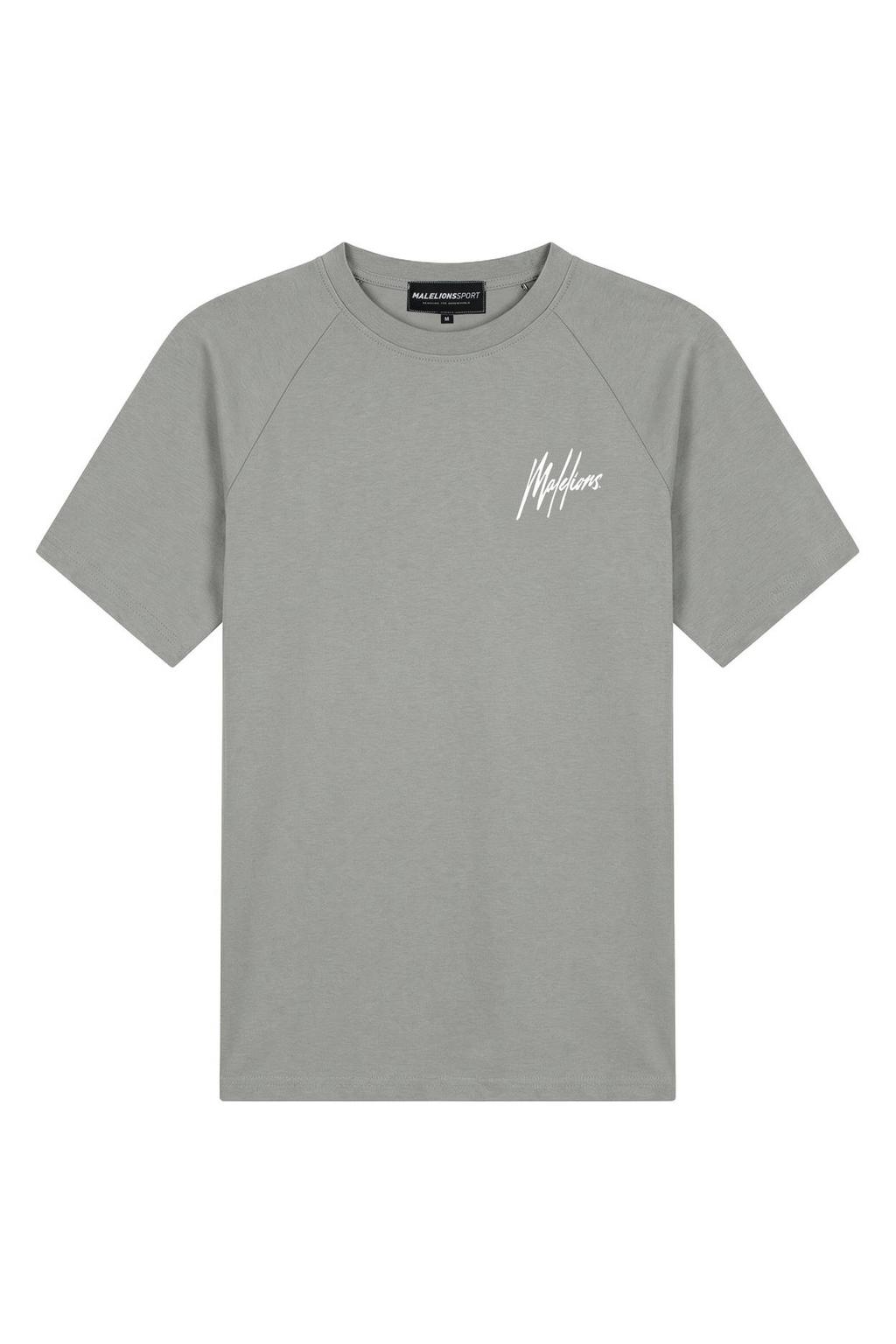 Lichtgrijze heren Malelions T-shirt Raglan van katoen met effen, korte mouwen en ronde hals