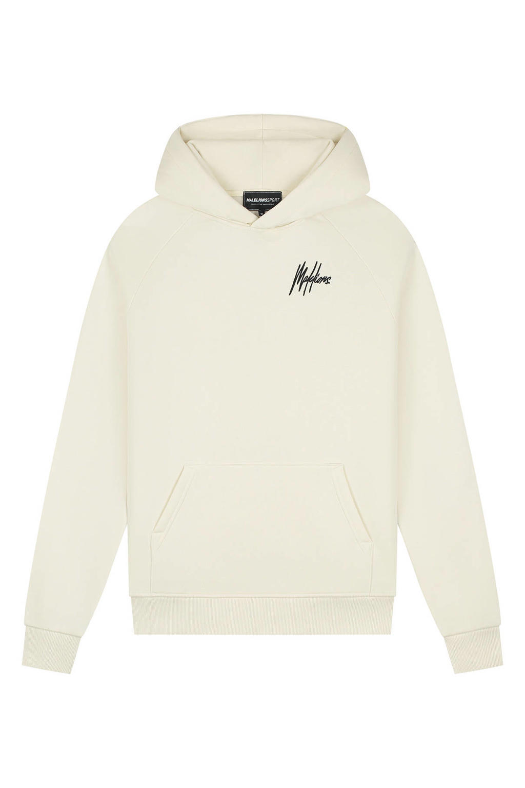Ecru heren Malelions hoodie van sweat materiaal met effen, lange mouwen en capuchon