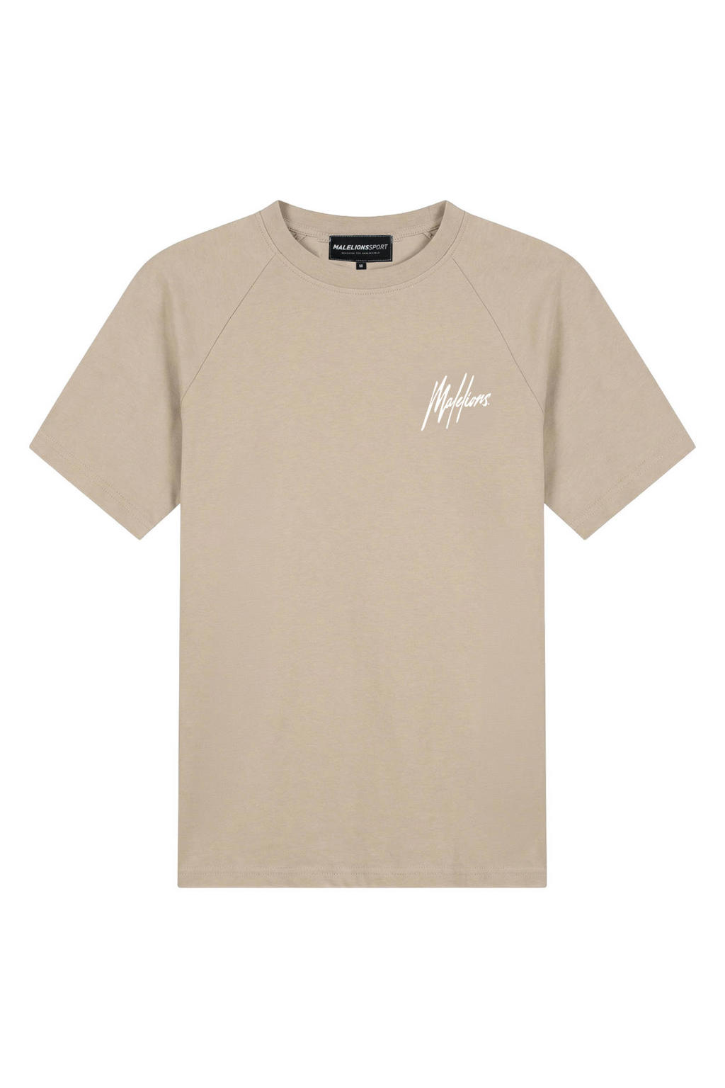 Zandkleurige heren Malelions T-shirt Raglan van katoen met effen, korte mouwen en ronde hals