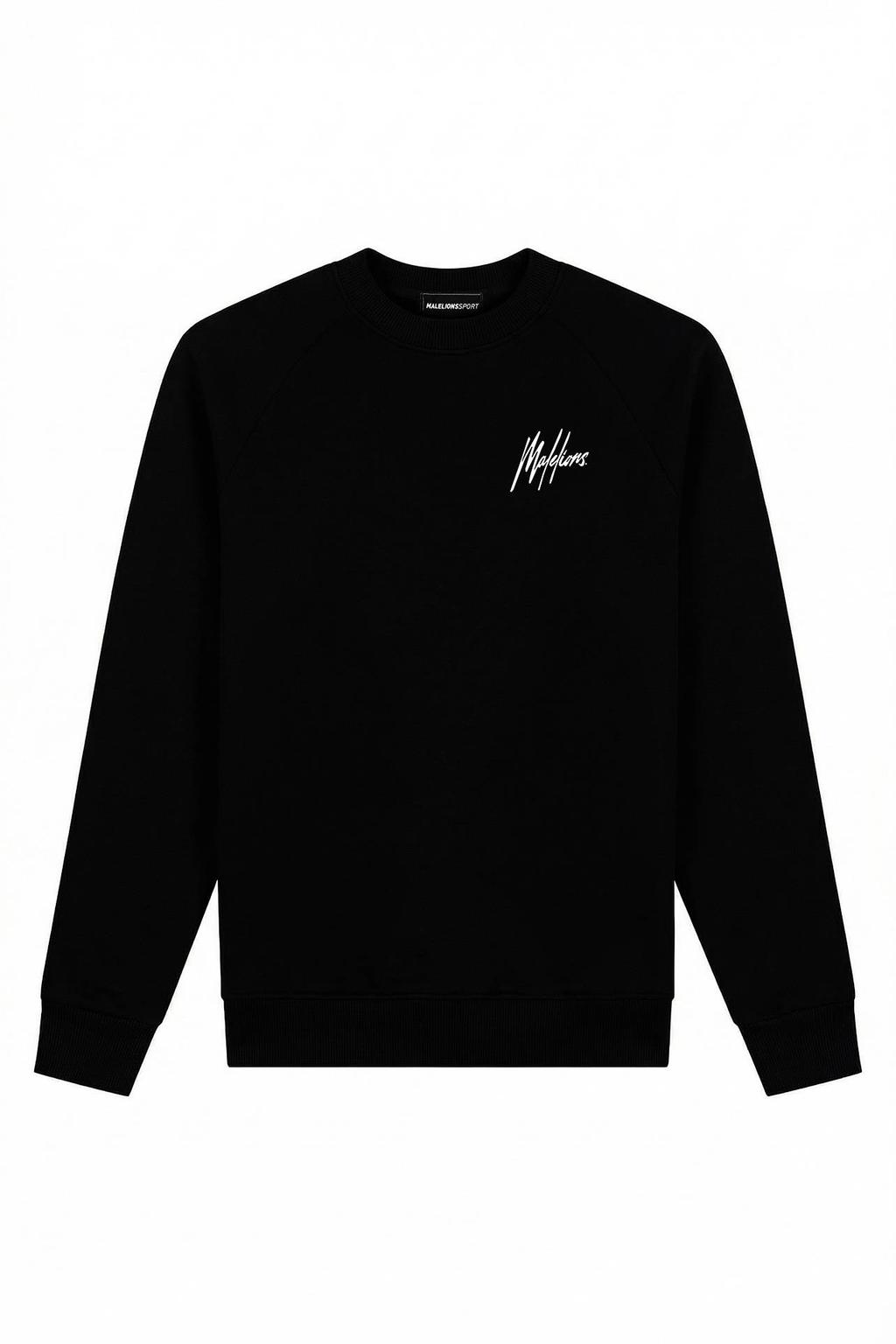 Zwarte heren Malelions sweater met effen, lange mouwen en ronde hals