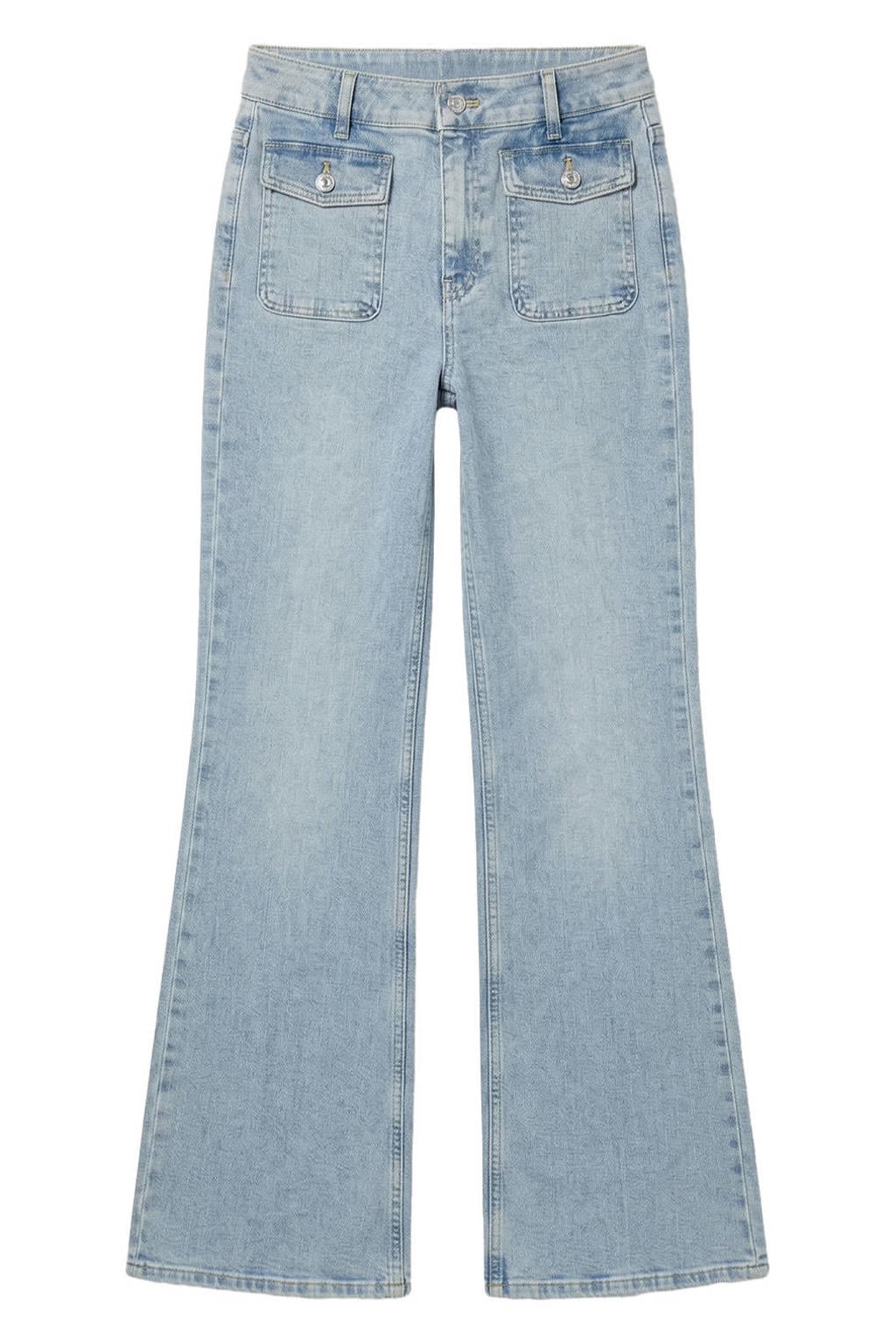 Medium blue denim dames Fifth House Bella high waist flared jeans van denim met rits- en knoopsluiting en effen