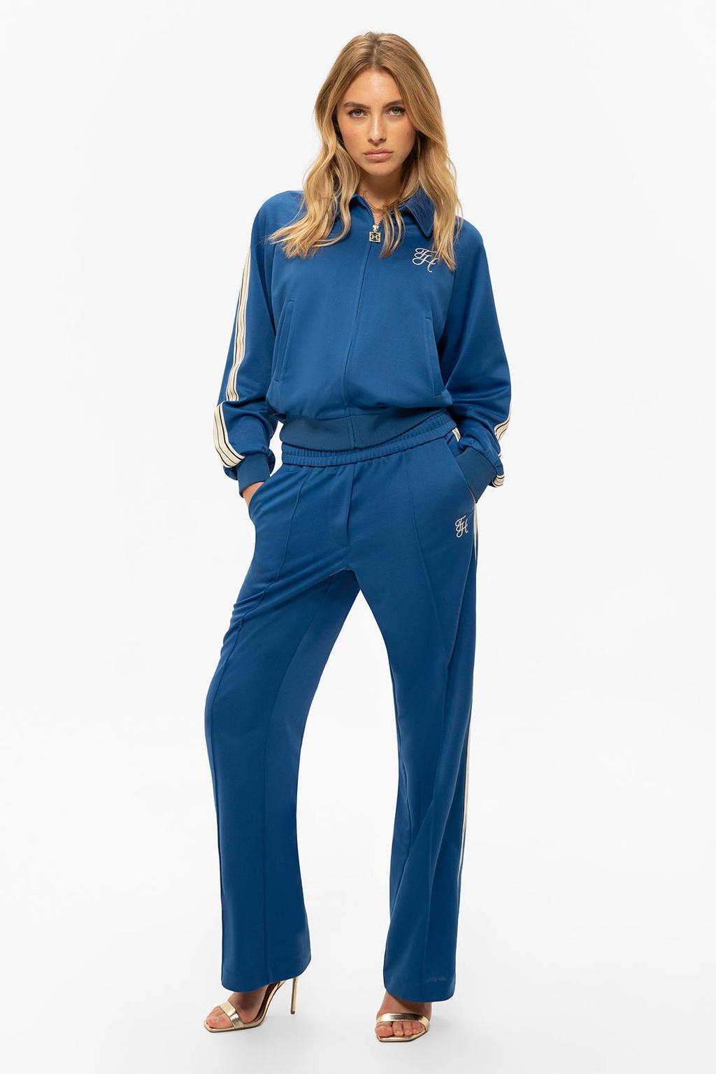 Blauwe dames Fifth House regular high waist gestreepte broek van polyester met elastische tailleband