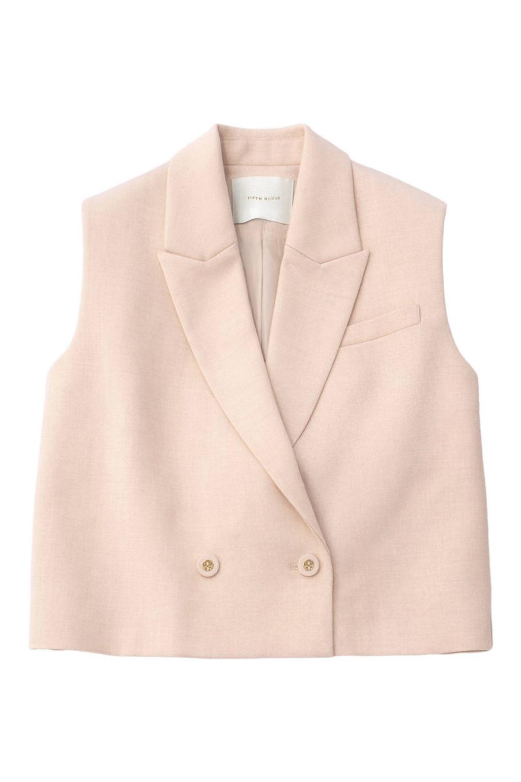 Lichtroze dames Fifth House gilet van polyester met effen, reverskraag en knoopsluiting