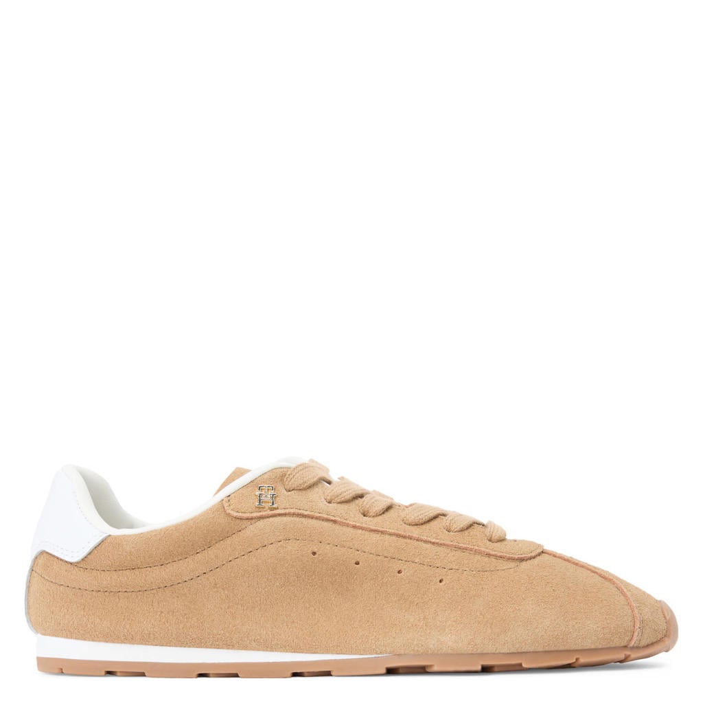 Camelkleurige dames Tommy Hilfiger suède sneakers met veters