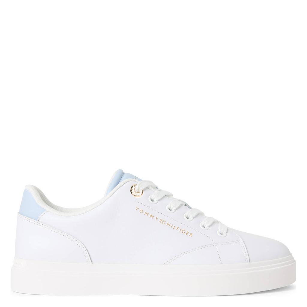 Wit en lichtblauwe dames Tommy Hilfiger leren sneakers met veters
