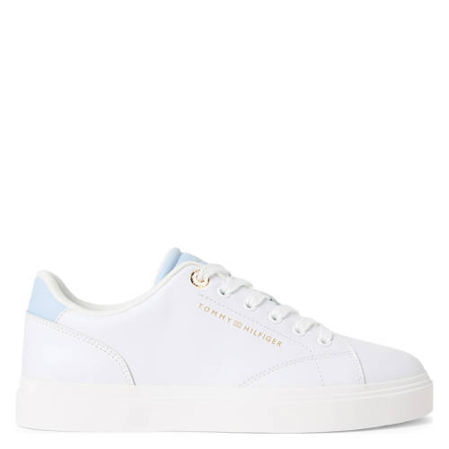 Tommy Hilfiger leren sneakers wit/lichtblauw afbeelding