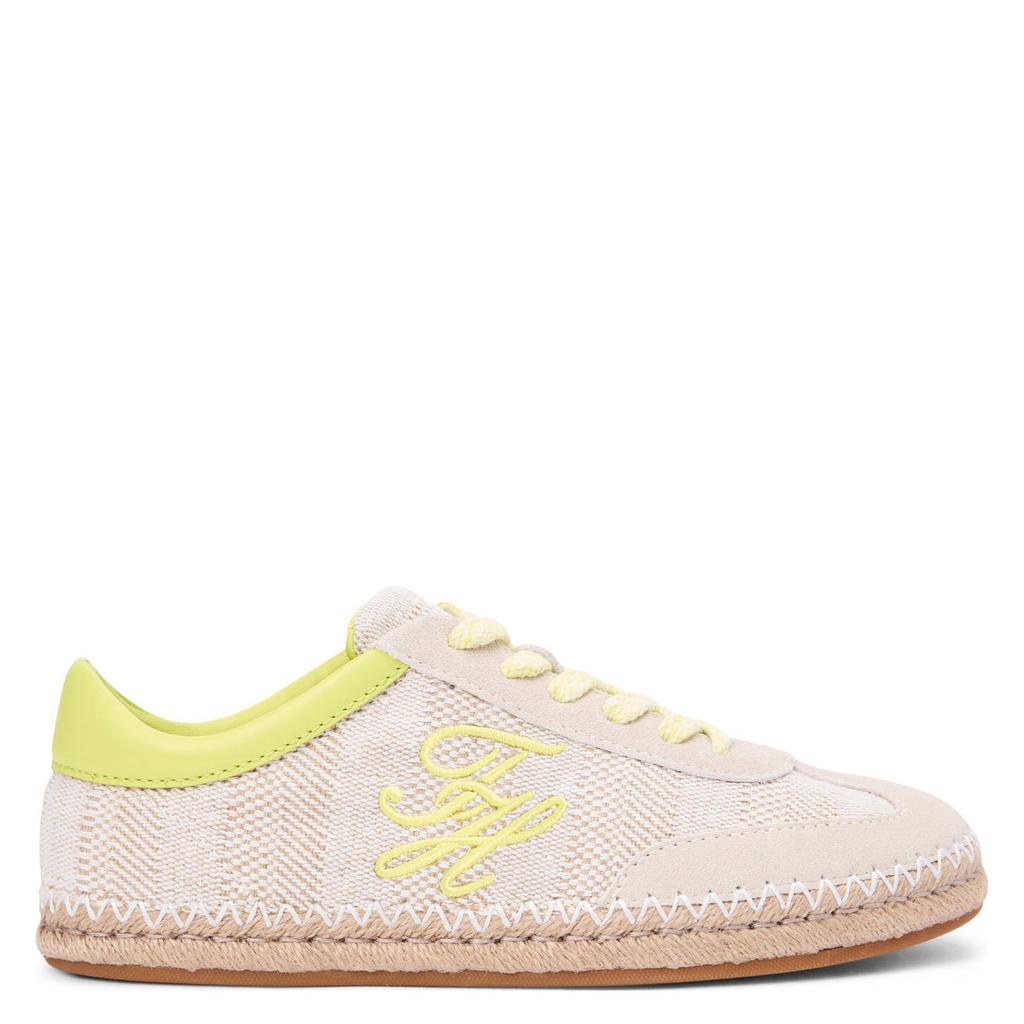 Beige en gele dames Tommy Hilfiger sneakers van 50% linnen/50% katoen met veters