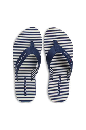 gestreepte teenslippers donkerblauw