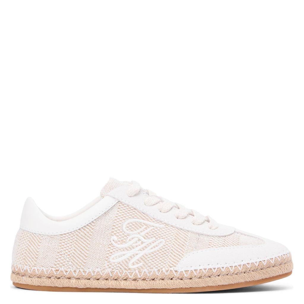 Beige dames Tommy Hilfiger sneakers van 50% linnen/50% katoen met veters