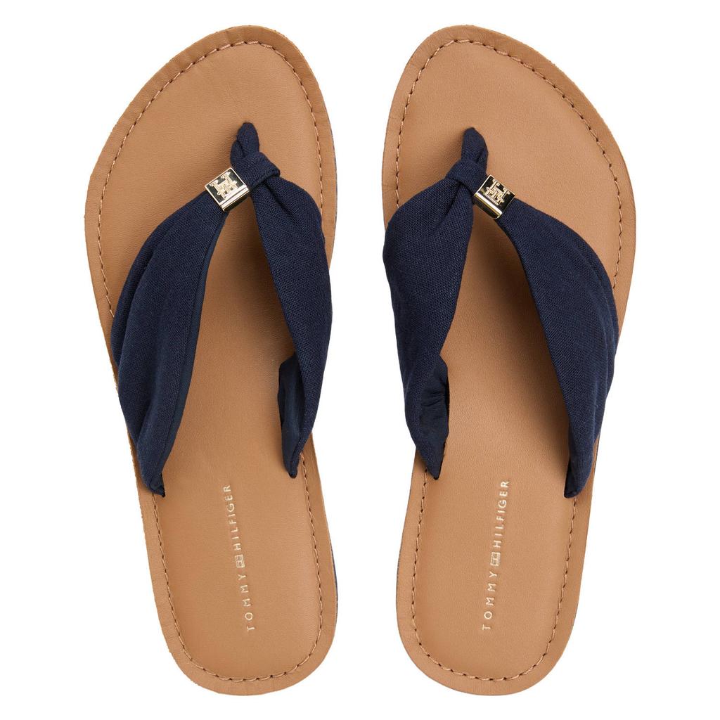 Donkerblauwe dames Tommy Hilfiger teenslippers van 100% hennep