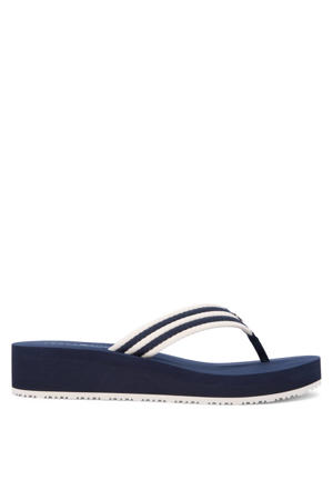 gestreepte teenslippers donkerblauw