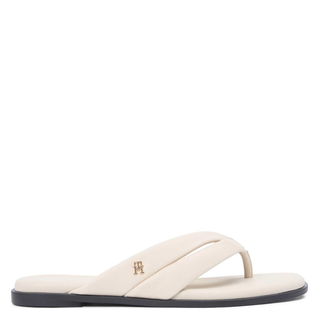 Ecru dames Tommy Hilfiger leren teenslippers