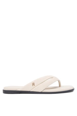 leren teenslippers ecru