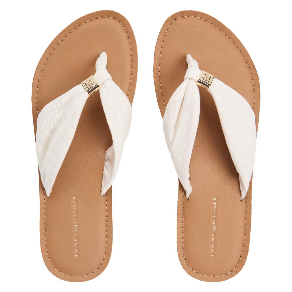 Ecru dames Tommy Hilfiger teenslippers van 100% hennep
