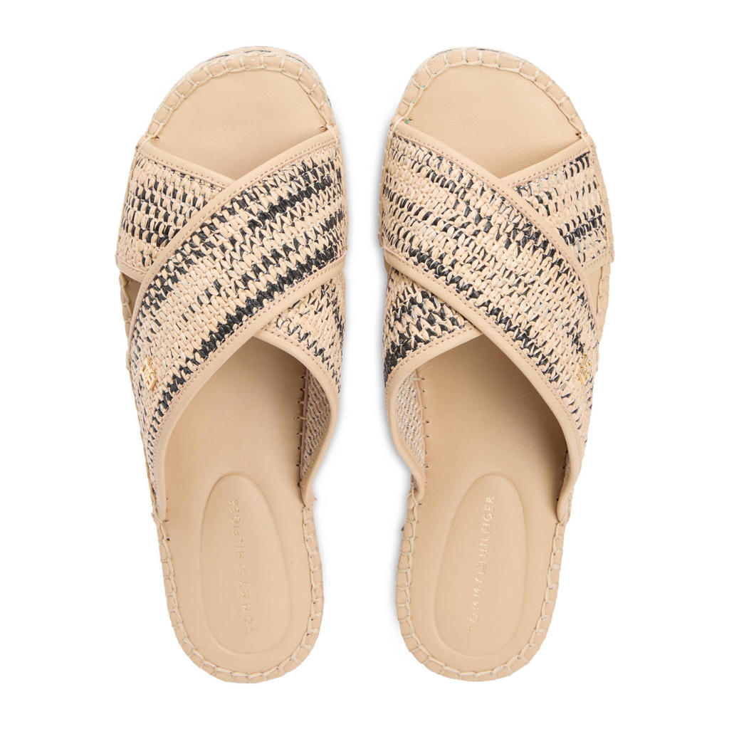Beige dames Tommy Hilfiger slippers van raffia