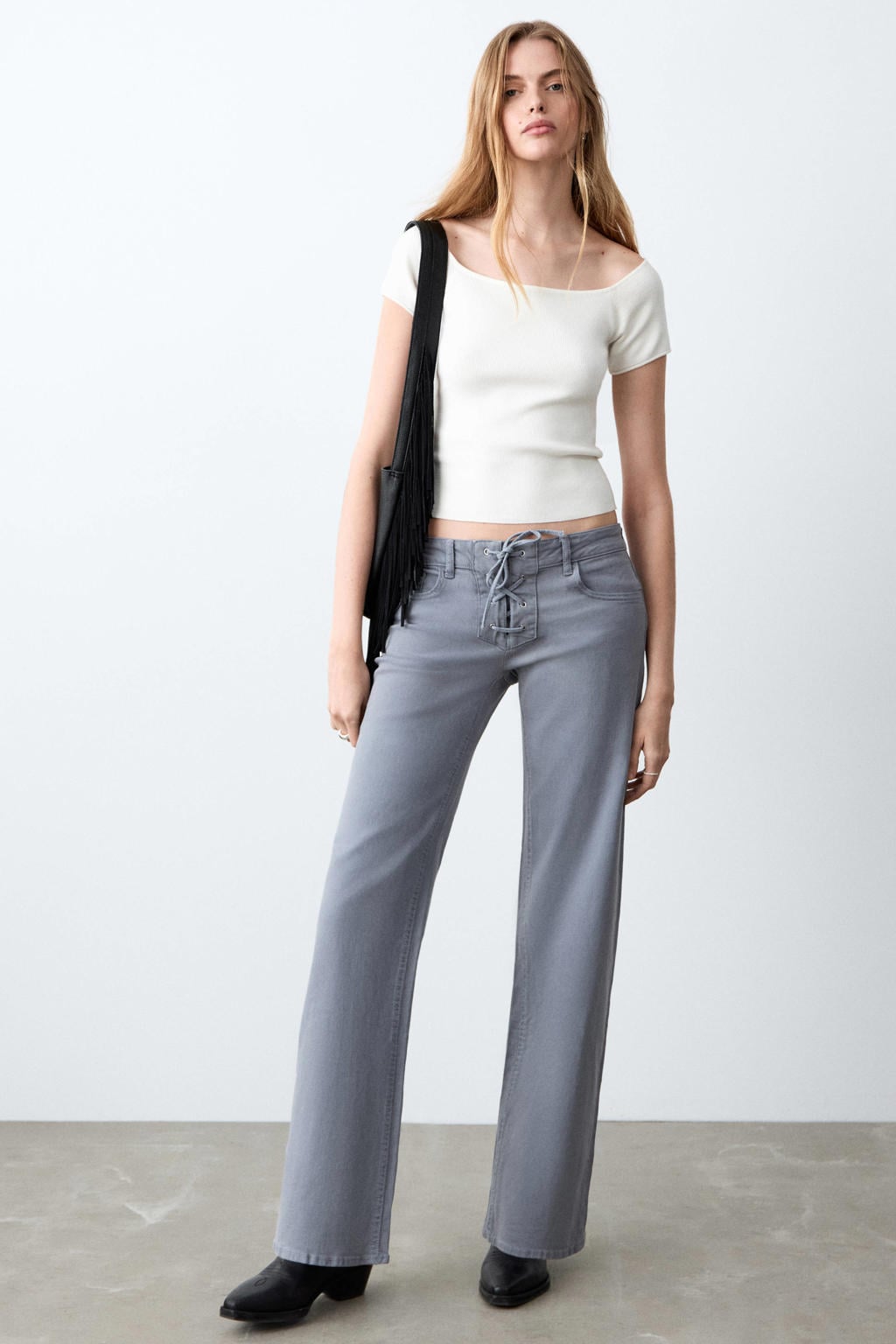 Witte meisjes MANGO TEEN T-shirt van viscose met effen, korte mouwen en ronde hals
