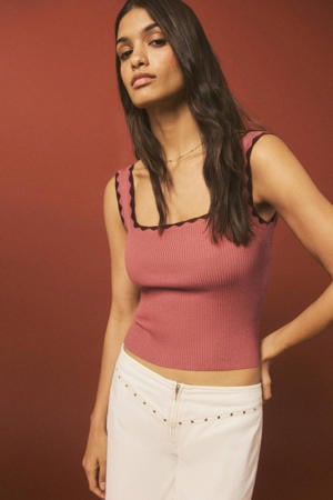 cropped top roze rib gebreid
