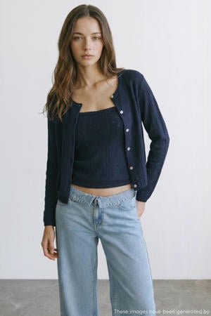 vest donkerblauw fijn gebreid