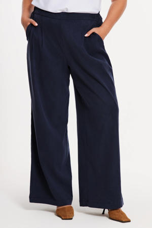 wide leg high waist casual broek donkerblauw