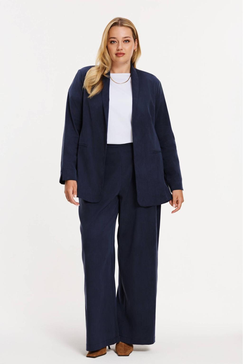 YOEK wide leg high waist casual broek donkerblauw