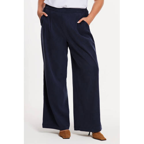 YOEK wide leg high waist casual broek donkerblauw afbeelding