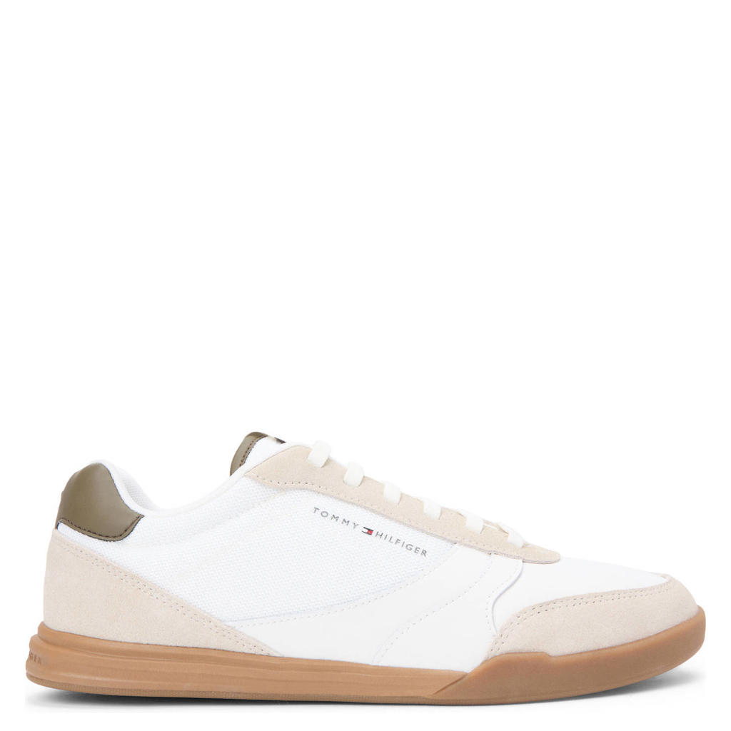 Beige heren Tommy Hilfiger leren sneakers van 90% leer/10% polyurethaan met veters