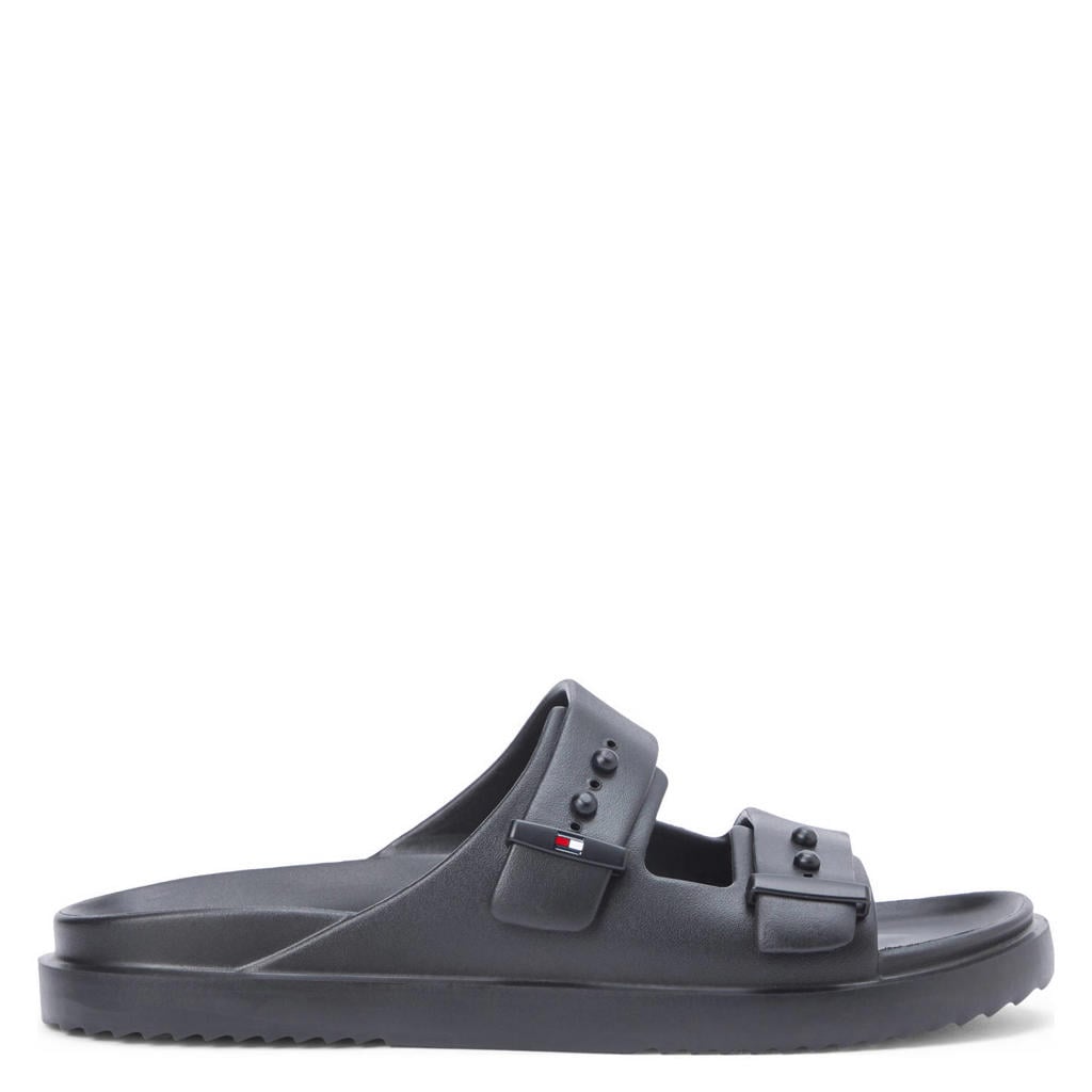 Zwarte heren Tommy Hilfiger slippers van EVA met gesp