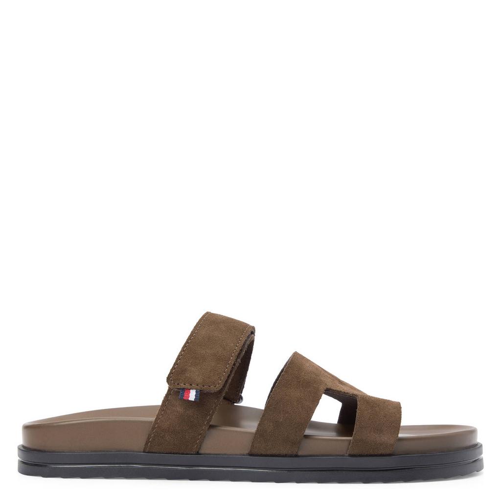 Bruine heren Tommy Hilfiger suède slippers met klittenband