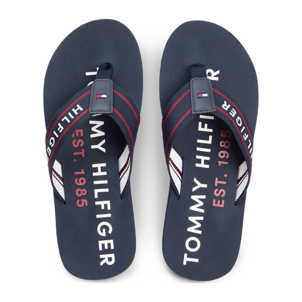 Donkerblauwe heren Tommy Hilfiger teenslippers van textiel