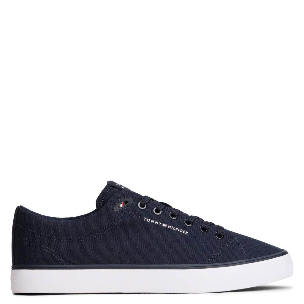 Donkerblauwe heren Tommy Hilfiger sneakers van 100% katoen met veters