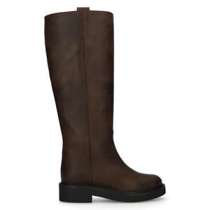 leren hoge wide fit laarzen bruin