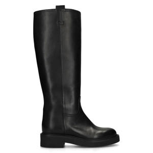leren hoge wide fit laarzen zwart