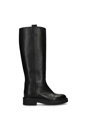 leren hoge wide fit laarzen zwart