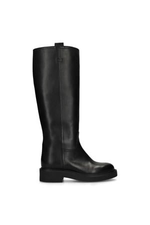 leren hoge wide fit laarzen zwart