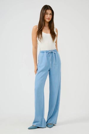 wide leg regular waist casual broek lichtblauw