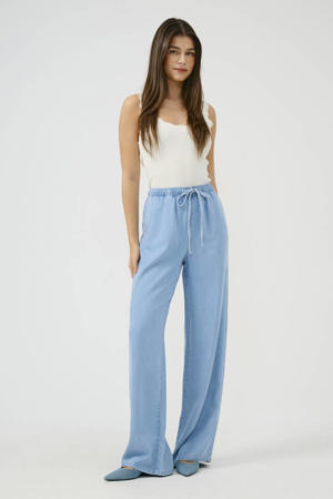 wide leg regular waist casual broek lichtblauw