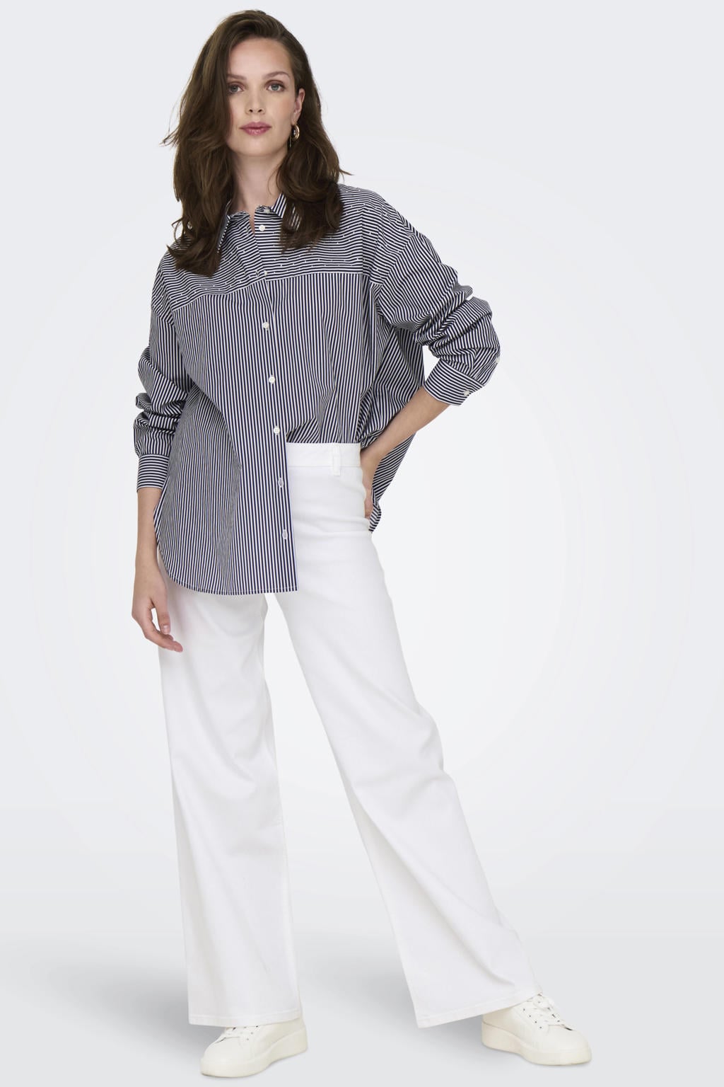 Witte dames JDY wide leg high waist casual broek van katoen met knoopsluiting en effen