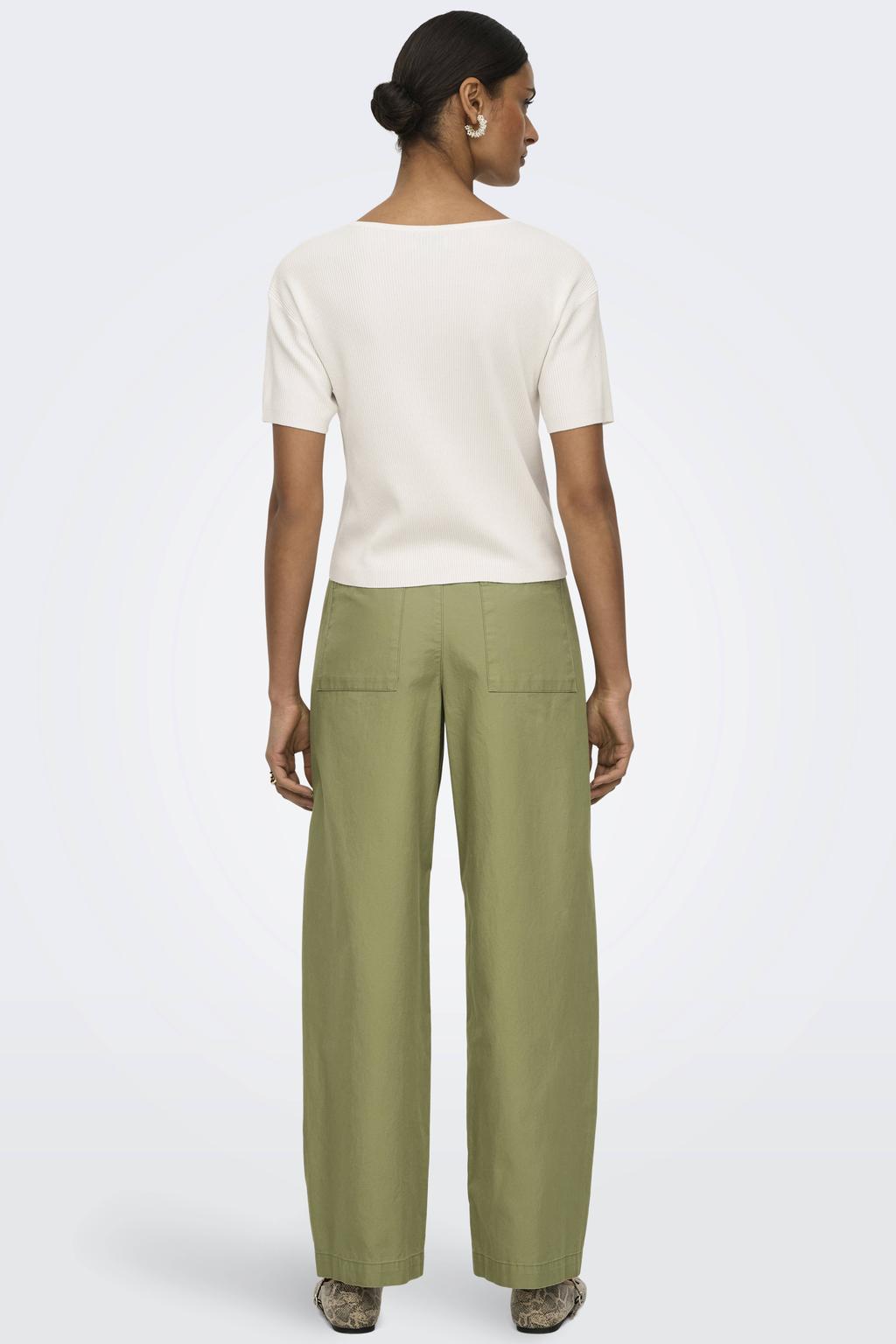 Groene dames JDY barrel high waist broek van katoen met rits- en knoopsluiting en effen