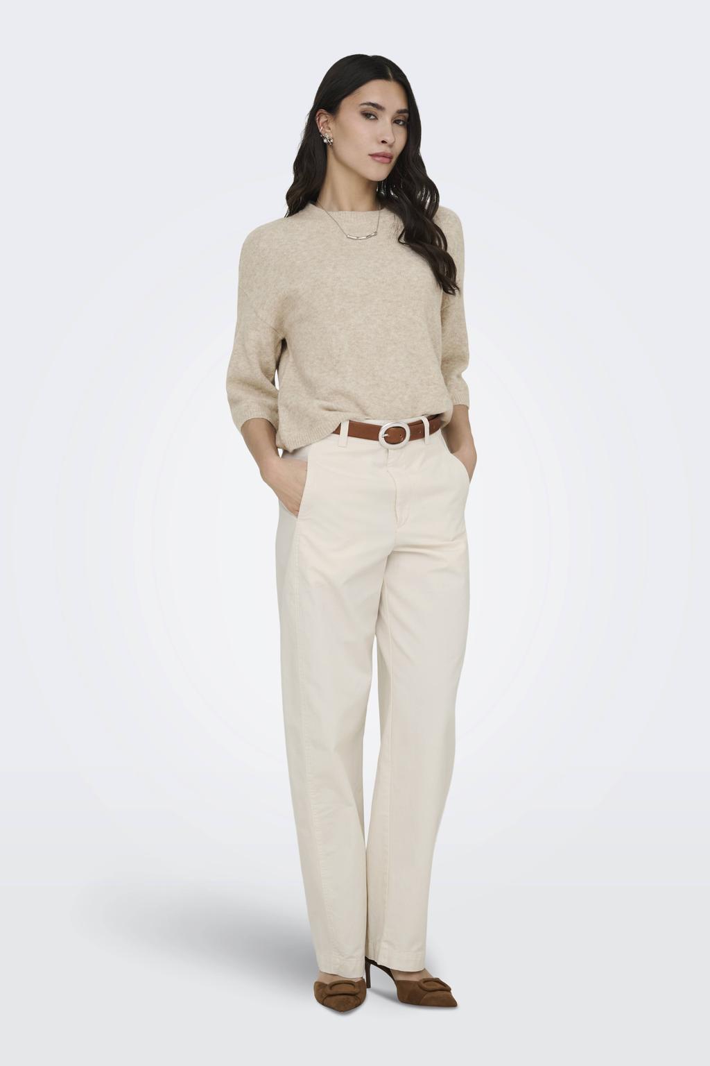 Witte dames JDY barrel high waist broek van katoen met rits- en knoopsluiting en effen