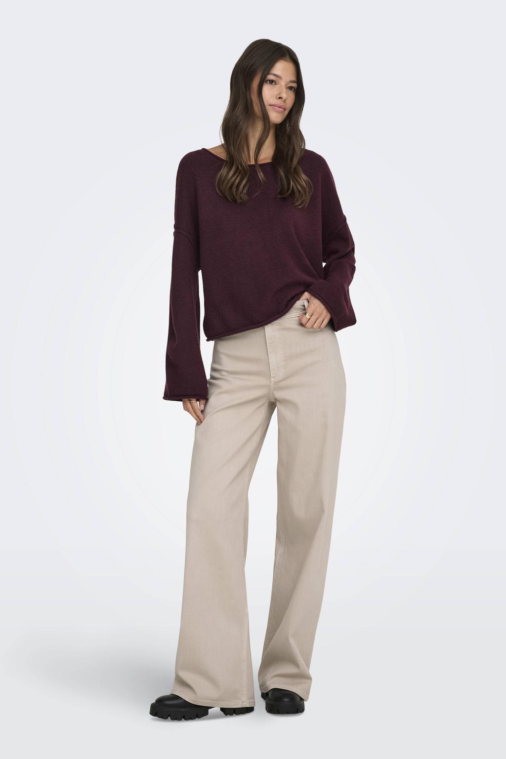 Taupe dames JDY wide leg high waist casual broek van katoen met knoopsluiting en effen