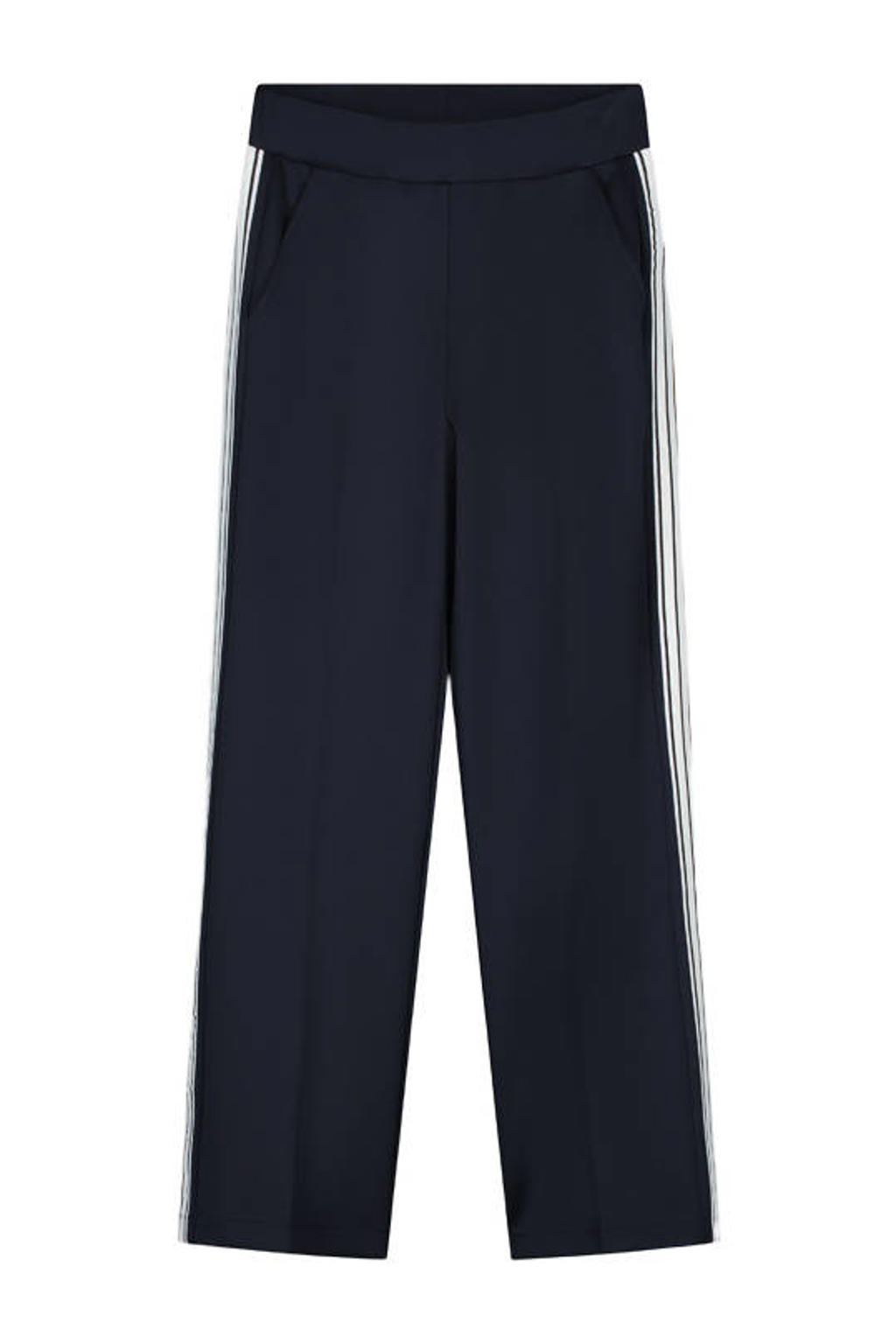 Blauwe dames Elvira Collections straight regular waist gestreepte casual broek van viscose met elastische tailleband