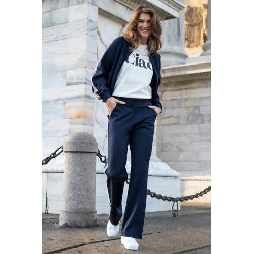 Elvira Collections straight regular waist gestreepte casual broek donkerblauw afbeelding