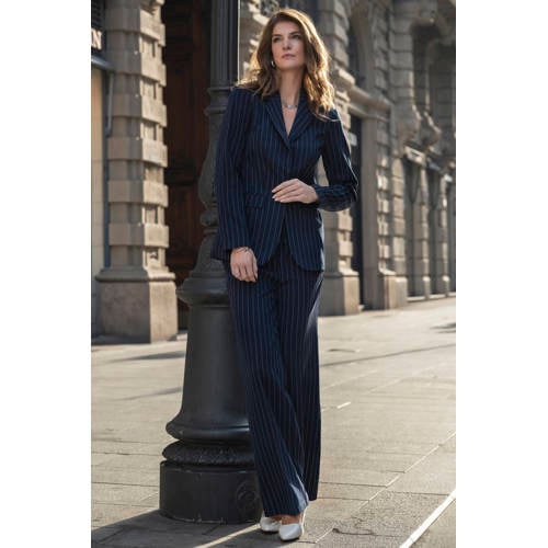 Elvira Collections wide leg high waist pantalon met krijtstreep donkerblauw afbeelding