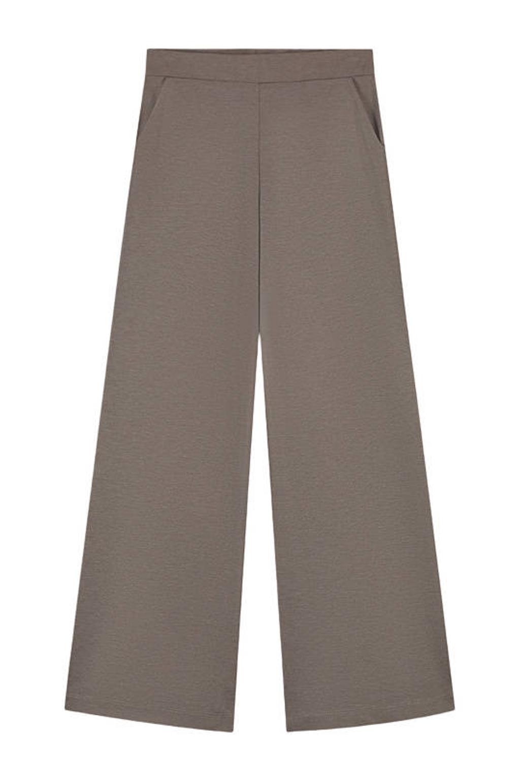 Taupe dames Elvira Collections wide leg high waist casual broek met effen