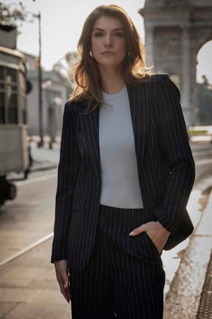 regular blazer met krijtstreep donkerblauw