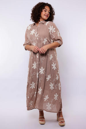 gebloemde blousejurk bruin